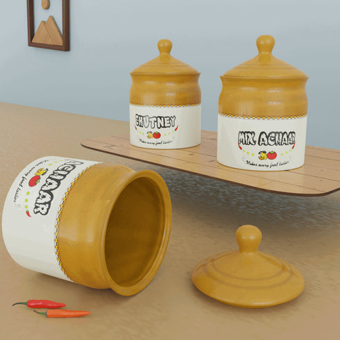 Ceramic Pickle Jar with Lid - 300ML (Set of 3) - The Earth Store - Multipurpose Jars